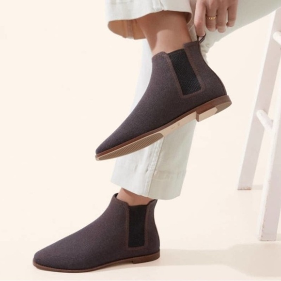 Rothy’s The Merino Ankle Cocoa Square Toe Slip-On Ankle Booties Chelsea Flat 8 - Picture 1 of 7